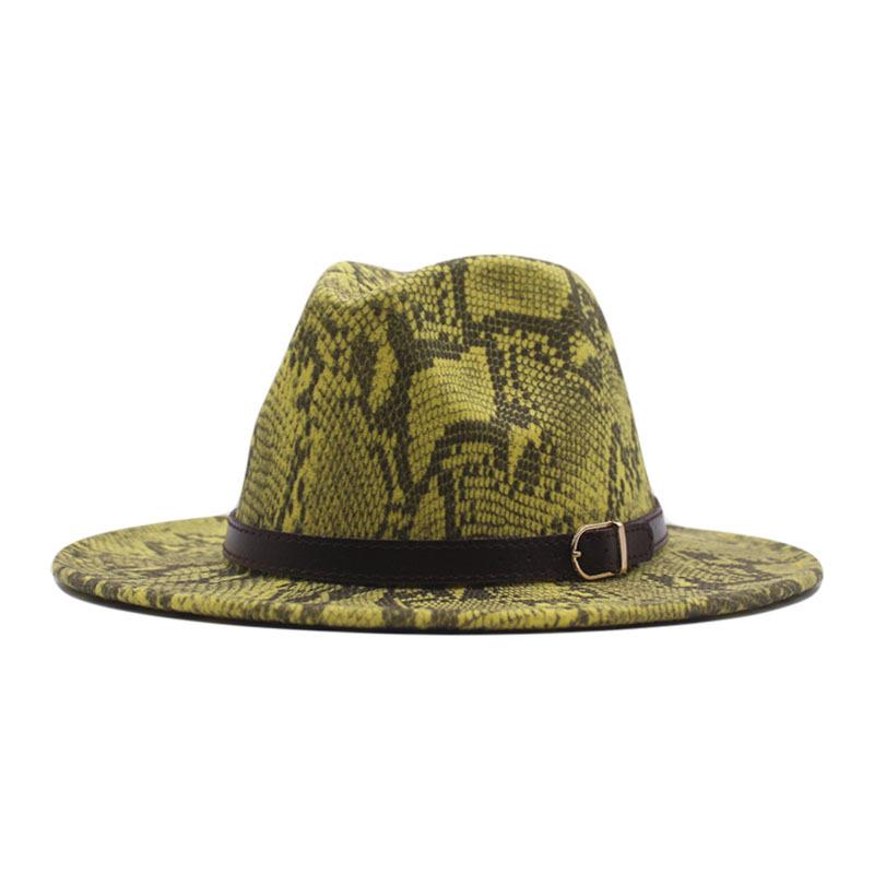 ハット レディース メンズ 秋冬 フェルト フェドーラ パイソン柄 ベルト 平つば ブラウン 茶系 カジュアル エスニック UVカット 防寒 保温 防風 デイリーユース
