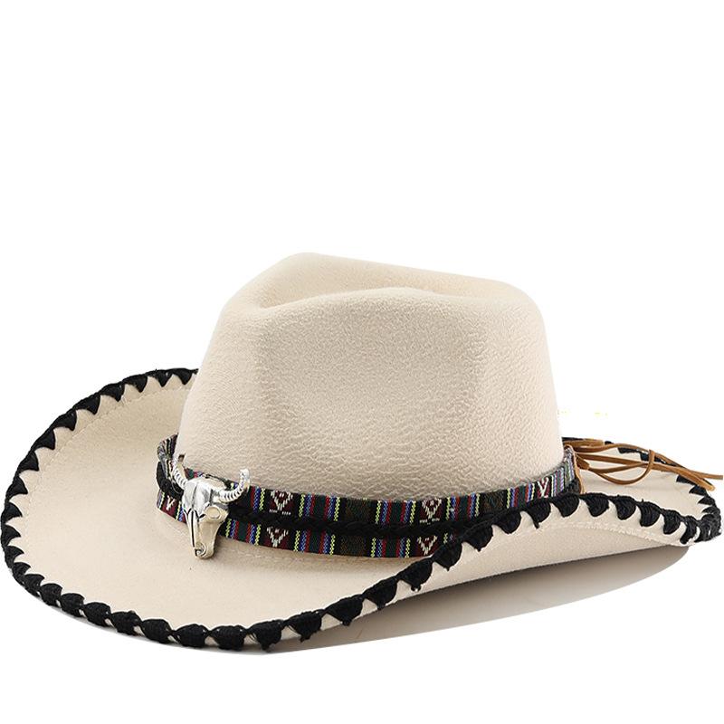 ハット メンズ フェドラ 中折れ帽 ウエスタン ウール フェルト 秋冬 パイピング 牛モチーフ ブリティッシュスタイル レトロ ヴィンテージ風 ジャズスタイル ワイドブリム 広つば ポリエステル 日よけ 通気性