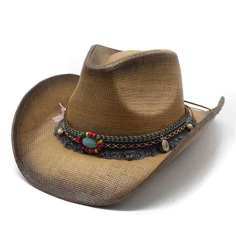 麦わら帽子 メンズ レディース ウェスタン カウボーイハット テンガロンハット風 ペーパー素材 広つば ..