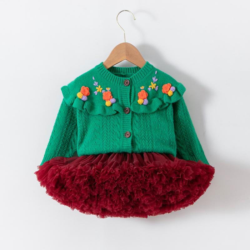 ベビー キッズ 女の子 ニット カーディガン スカート セットアップ グリーン おしゃれ 柔らかい 長袖 ..