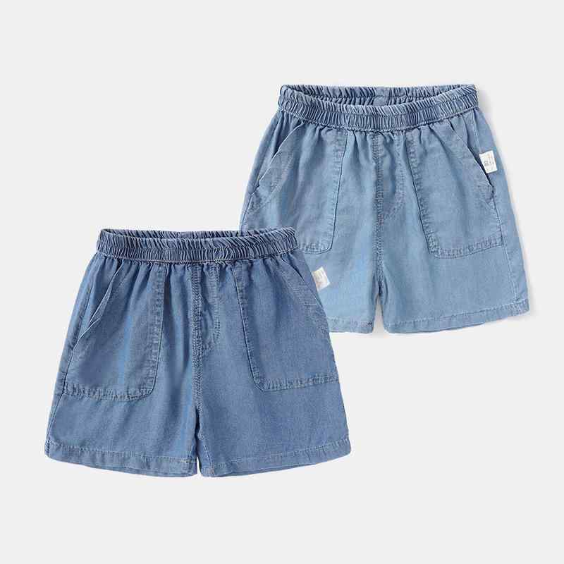 ベビー服 男の子 女の子 キッズ 1歳 2歳 3歳 デニム ショートパンツ 短パン 春夏 薄手 軽量 リヨセル 再生繊維 ソフト ウエストゴム 普段使い カジュアル 無地 ライトブルー ダークブルー
