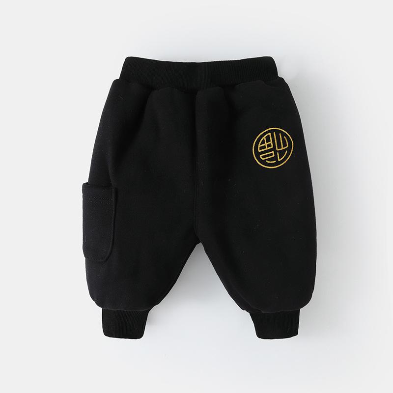 ベビー服 男の子 裏起毛 パンツ ズボン ボトムス お正月 新年 記念日 お祝い 唐装 チャイナ風 中華風 暖かい 冬 綿 コットン 赤 黒