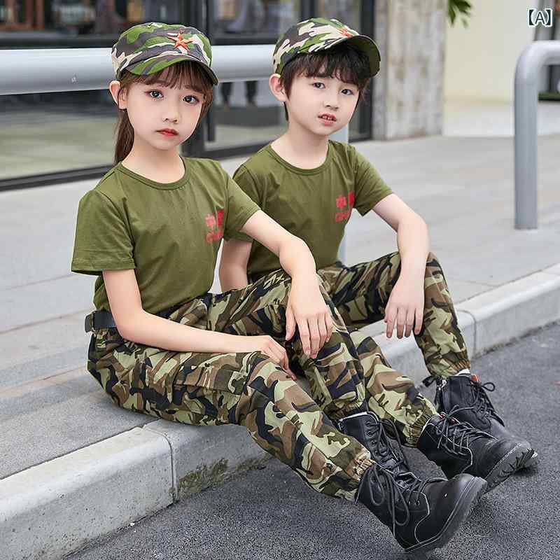 キッズ 男の子 女の子 迷彩服 セットアップ 半袖 Tシャツ パンツ ショートパンツ スカート 軍服 小学生..
