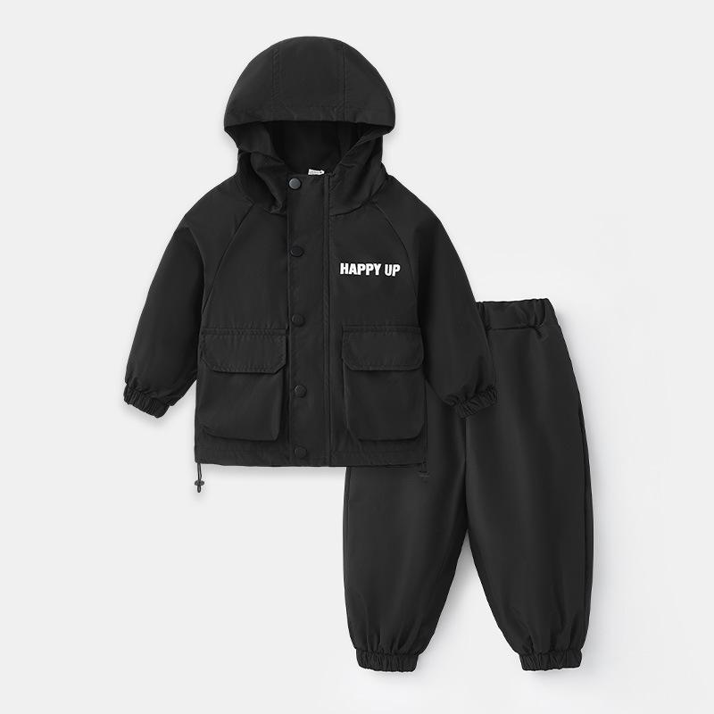 アウトドアウェア 男の子 キッズ 秋冬 ウインドブレーカー フード付き 裏地付き パンツ 上下セット ポ..