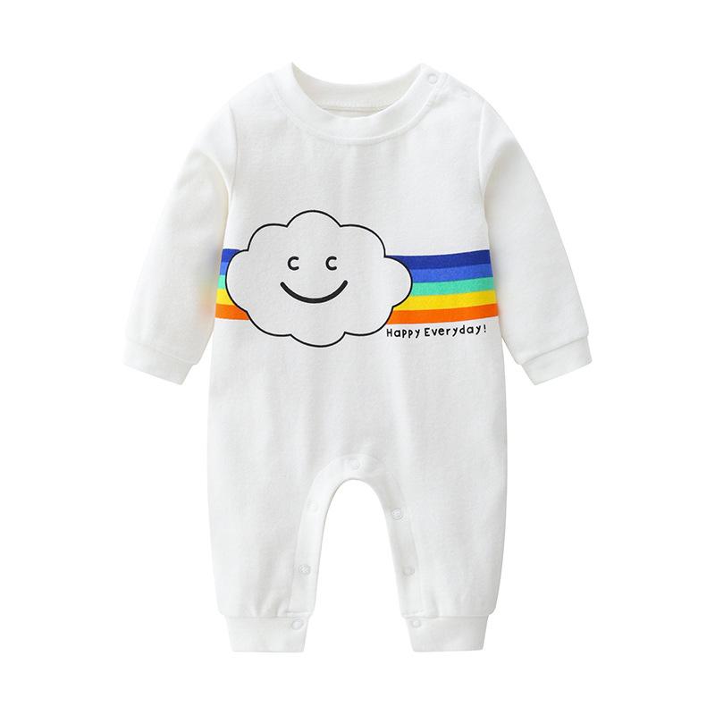 ロンパース ベビー 新生児 男女兼用 虹 スマイル ソフトコットン 綿 長袖 カバーオール ボディスーツ ..