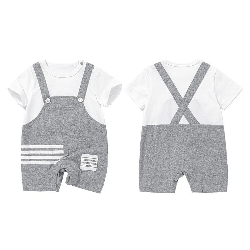 ロンパース 新生児 ベビー 男の子 半袖 春夏 綿 コットン 薄手 軽量 吸湿速乾 通気性 快適 肌に優しい 普段着 お出かけ 韓国 カバーオール スナップボタン サスペンダー風