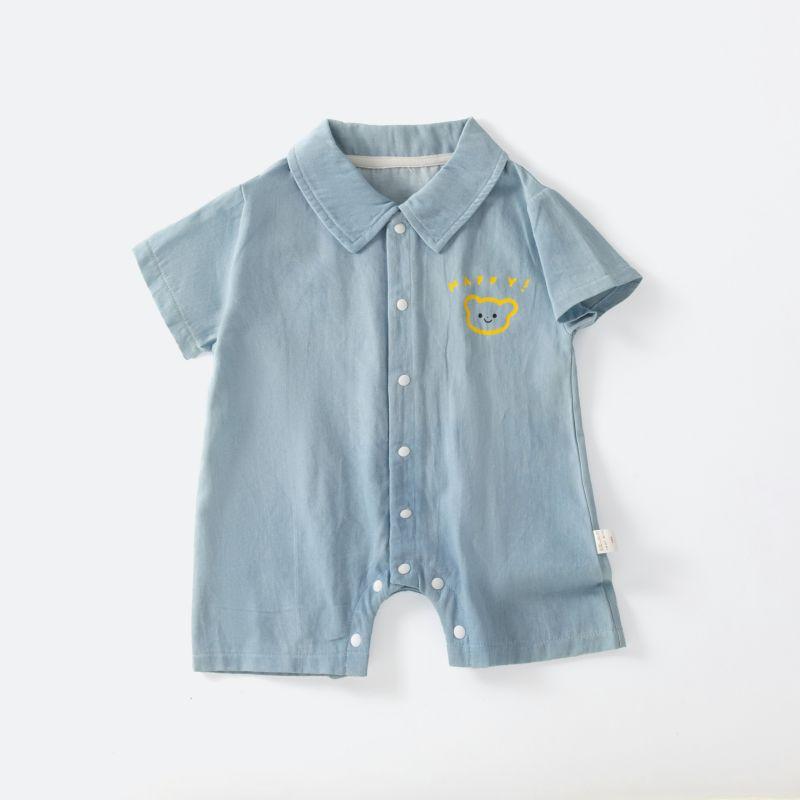 ベビー服 男の子 半袖 ロンパース デニム カバーオール 綿混 薄手 吸湿速乾 接触冷感 春夏 かわいい カジュアル お出かけ 普段使い クマ柄