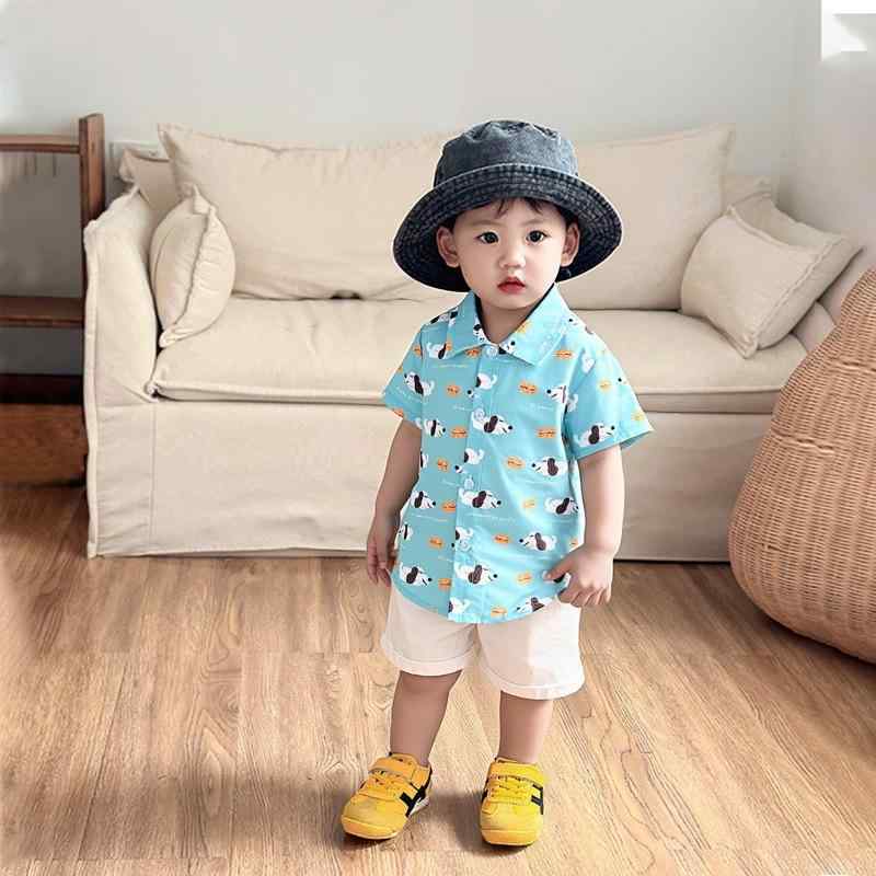 セットアップ 男の子 ベビー 1歳2歳3歳 半袖 シャツ ショートパンツ 2点セット かっこいい 春夏 綿混 ポリエステル 薄手 カジュアル 普段使い おしゃれ 淡いブルー 花柄 シングルボタン