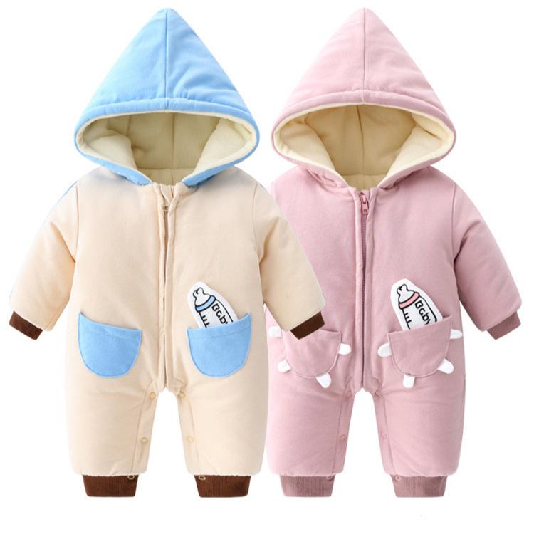ロンパース ベビー 新生児 赤ちゃん 男の子 女の子 綿 コットン 中綿入り キルティング カバーオール 厚手 あったか 保温 防寒 フード付き 長袖 ジップアップ ジャンプスーツ 秋冬 冬用 普段使い オールインワン おしゃれ