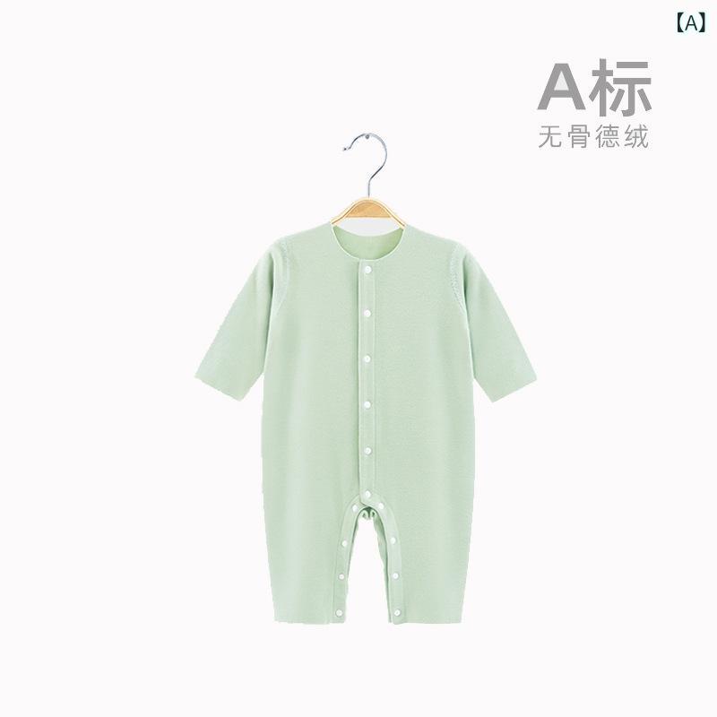 ロンパース カバーオール ボディスーツ ベビー 新生児 赤ちゃん アクリル混紡 保温 発熱 肌着 インナー パジャマ 部屋着 無縫製 長袖 前開き あったか 秋冬春