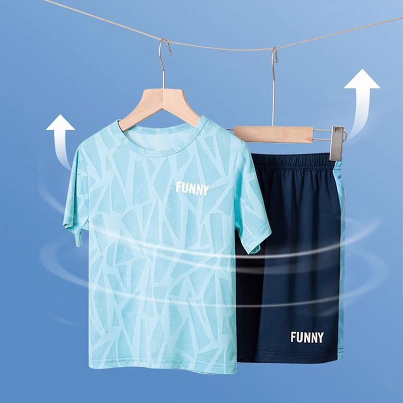 キッズ 男の子 半袖 ハーフパンツ 上下セット スポーツウェア 綿 コットン 速乾 吸汗速乾 通気性 快適 薄手 やわらかい 普段着 部屋着 春夏 ブルー系 セットアップ ボーイズ 男児