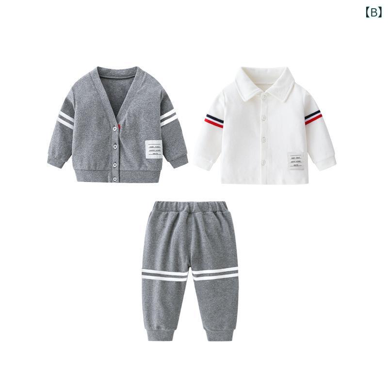 ベビー 男の子 秋冬 3点セット セットアップ 長袖トップス ロングパンツ 綿 コット...