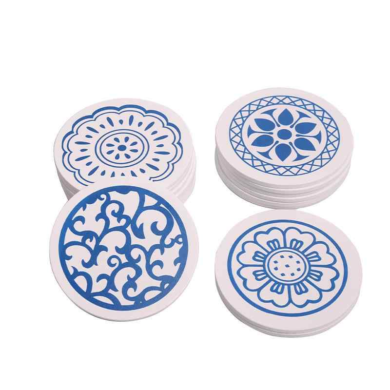 ランチョンマット コースター 鍋敷き 木製 ウッド 耐熱 円形 丸型 高級感 和モダン おしゃれ ダイニング 食卓 キッチン用品 ブルー系 柄