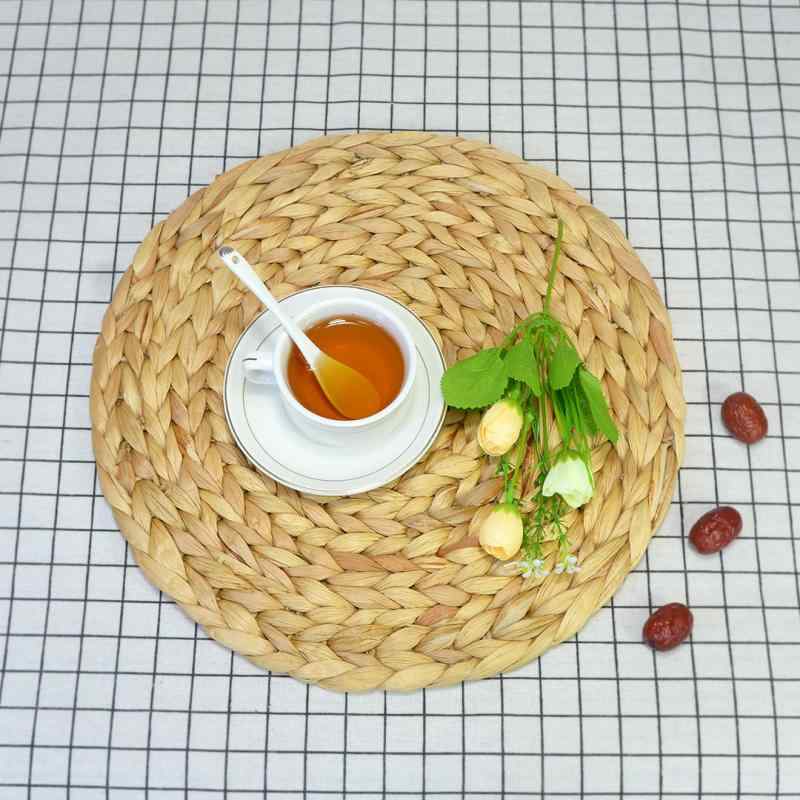 ランチョンマット ウォーターヒヤシンス 手編み 円形 草編み ハンドメイド 素材 断熱 鍋敷き コースター 食卓 ダイニング ナチュラル 丸型 シンプル