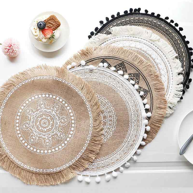 ランチョンマット ジュート 編み 北欧風 インスタ映え ボヘミアン コットンリネン 食卓 断熱 撮影小物 インテリア 普段使い おしゃれ ナチュラル プレイスマット 円形 敷物