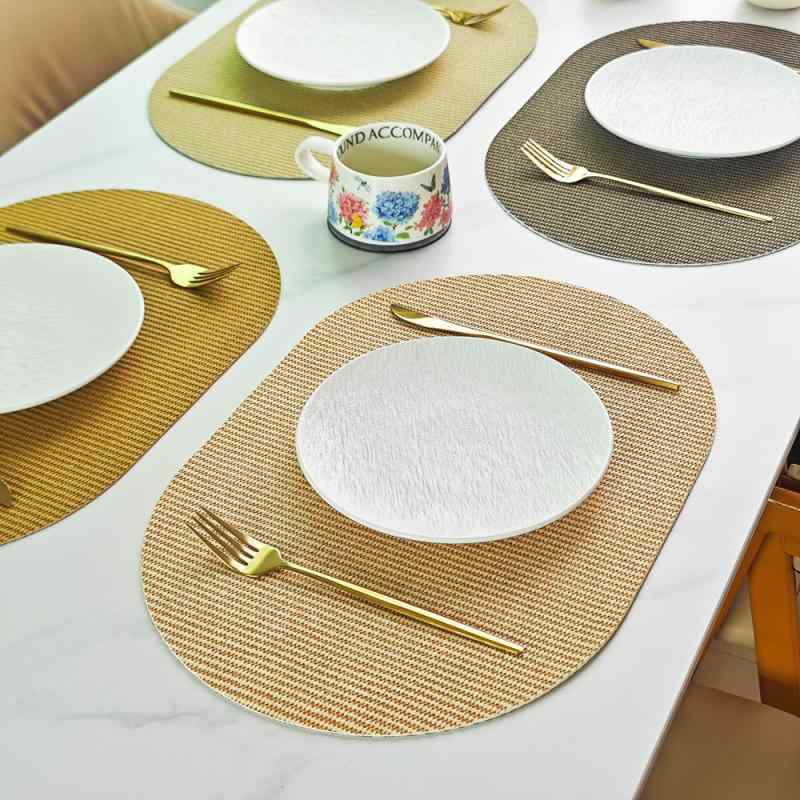 ランチョンマット 楕円形 編み込み模様 レザー調 PVC製 業務用 家庭用 レストラン 食卓 北欧風 ダイニング プレースマット 防水 防油 耐熱 断熱 汚れ防止 お手入れ簡単