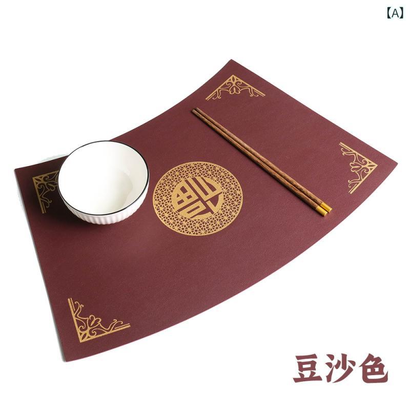 ランチョンマット 中国風 家庭用 業務用 飲食店 フェイクレザー PVC素材 扇形 中国風 レトロ ヴィンテージ風 防水 防油 耐熱 断熱 おしゃれ 食卓敷物 来客用 撥水