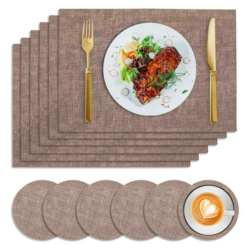 ランチョンマット コースター 6枚セット 北欧風 スクエア 四角 レザー調 布目調 テーブルマット 食卓マット 防水 防油 断熱 耐熱 汚れ防止 傷防止 ダイニング キッチン ホテル レストラン 家庭用 ベージュ グレー ブラック 他カラー