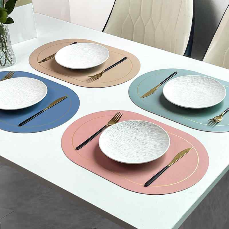 ランチョンマット 楕円形 レザー調 合成皮革 PVC素材 ナッパ柄 バイカラー 配 北欧風 上質 モダン 耐摩耗 耐熱 断熱 家庭用 業務用 食卓 ダイニング リビング