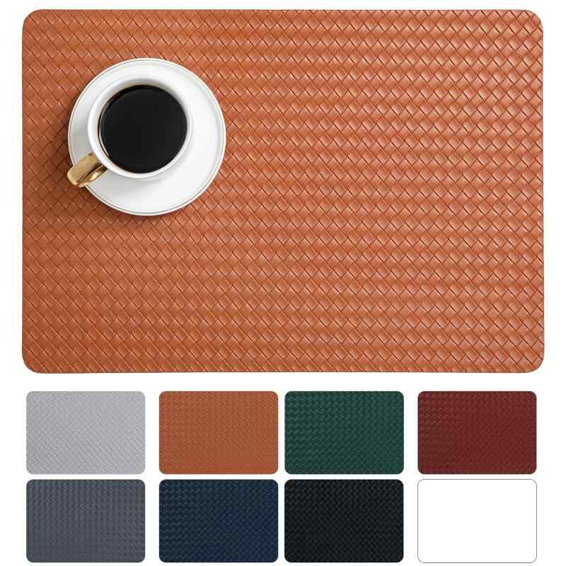 ランチョンマット 北欧スタイル おしゃれ フェイクレザー 両面 編み込み模様 ダイニング用 食卓マット テーブルウェア 高級感 耐熱 撥水加工 長方形 リバーシブル コバ塗り仕上げ 家庭用 ホテル仕様 プレースマット