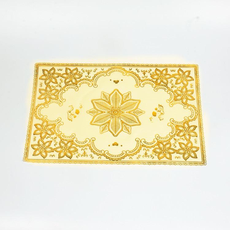ランチョンマット PVC製 ホットスタンプ 透かし彫り 花柄 ゴールド 防水 断熱 長方形 テーブルマット コースター ボウルマット プレートマット 食卓 ダイニング