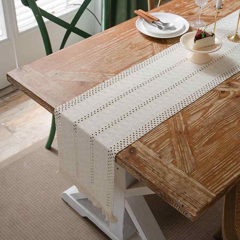 テーブルランナー 北欧風 アメリカンカントリー シンプルモダン 透かし編み 厚手 綿麻 リネン リビング..