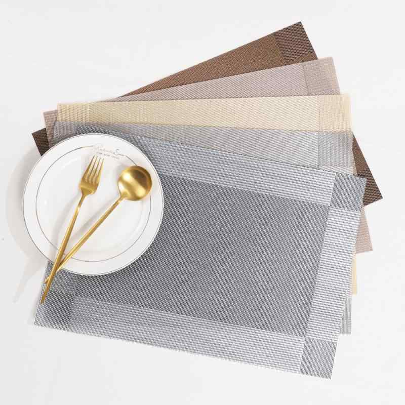 ランチョンマット テスリン素材 PVC製 高級感 断熱 耐熱 撥水 防汚 防油加工 滑り止め ダイニングテーブルクロス テーブルシート 食卓 おしゃれ 洋風 ヨーロピアン 長方形 無地 シルバー ダークブラウン ゴールド