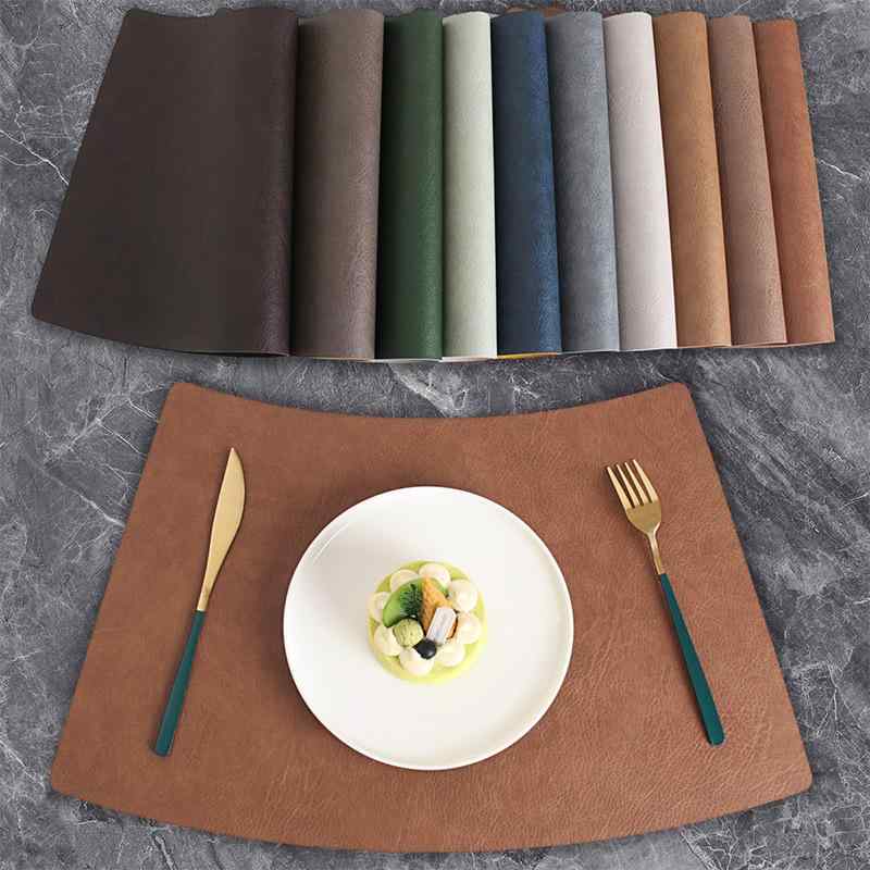 ランチョンマット ダブルレイヤー レトロ 牛革調 フェイクレザー 円形 正方形 テーブルマット 断熱 耐熱 PVC製 上質 高級感 食卓 ダイニング用