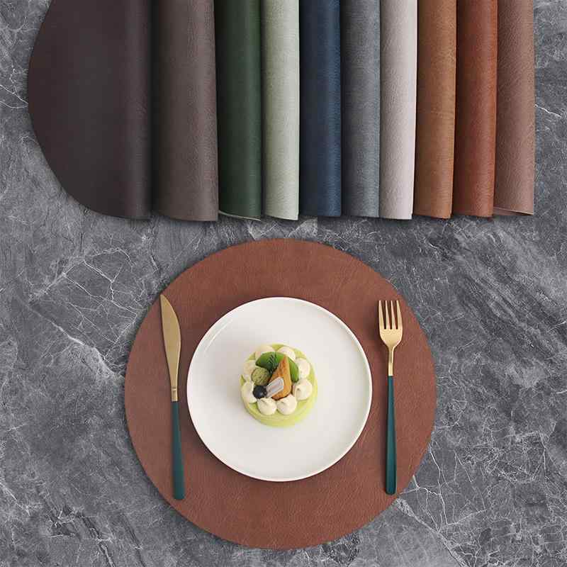 ランチョンマット レザー調 リバーシブル 円形 防水 防油 断熱 テーブルマット コースター 上品 高級感 食卓 ダイニング 撥水 防汚 お手入れ簡単 無地 おしゃれ