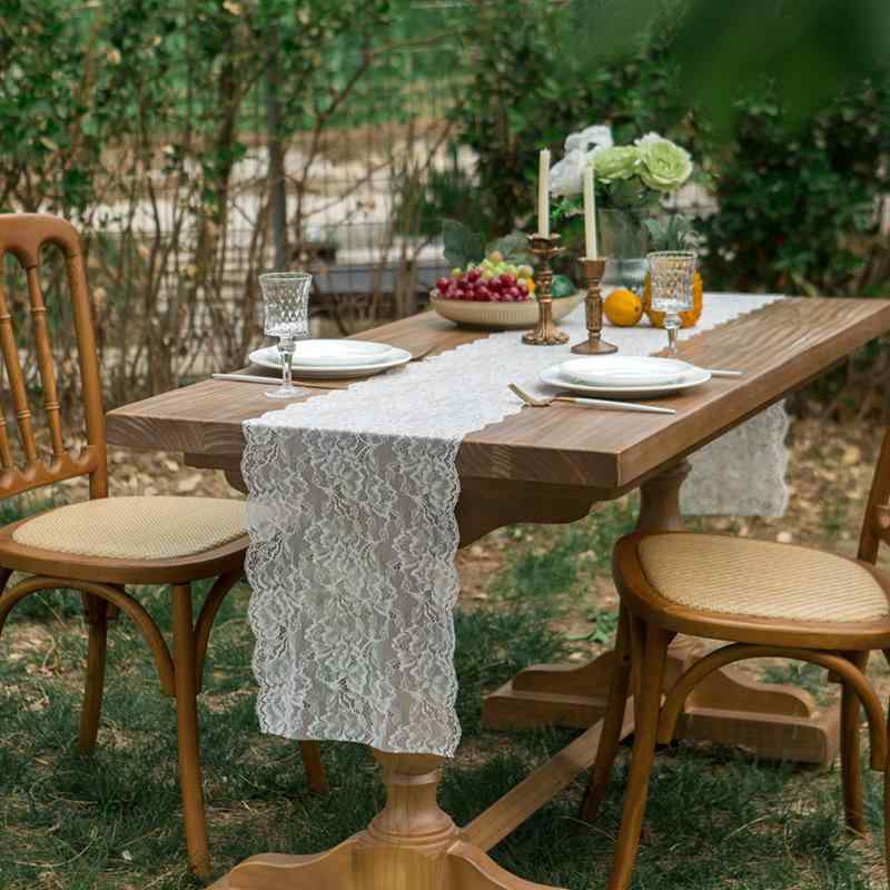テーブルランナー 白バラ レース フレンチスタイル ウェディング 結婚式 装飾 デコレーション コットン..
