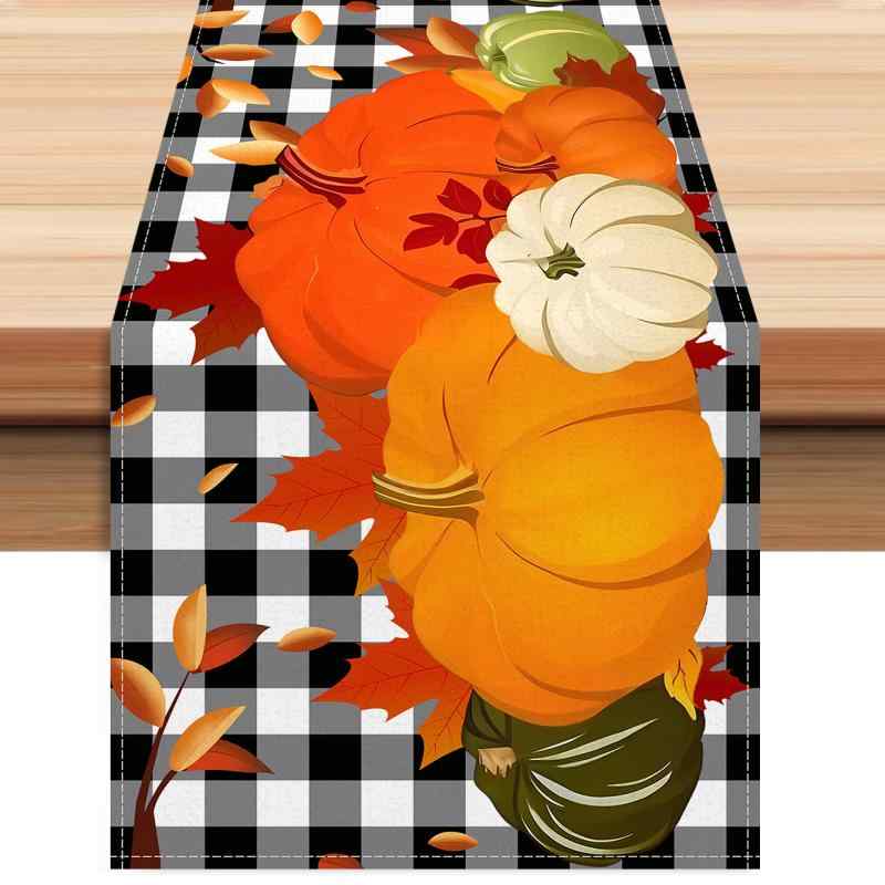 テーブルランナー 秋冬 南瓜 ハーベスト祭 リネン風 プリント柄 テーブルクロス センタークロス 食卓カ..