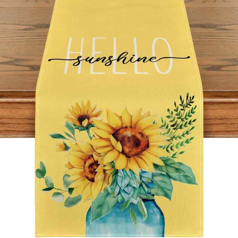 テーブルランナー 春夏 ひまわり柄 キッチン ダイニングテーブル 食卓 室内用 アニバーサリー 記念日 ..
