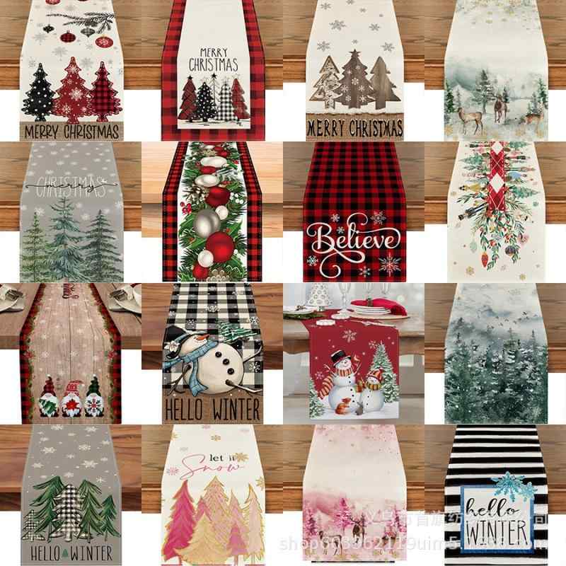 テーブルランナー クリスマスツリー柄 リネン 麻製 北欧風 テーブルクロス テーブルセンター 食卓布 飾..