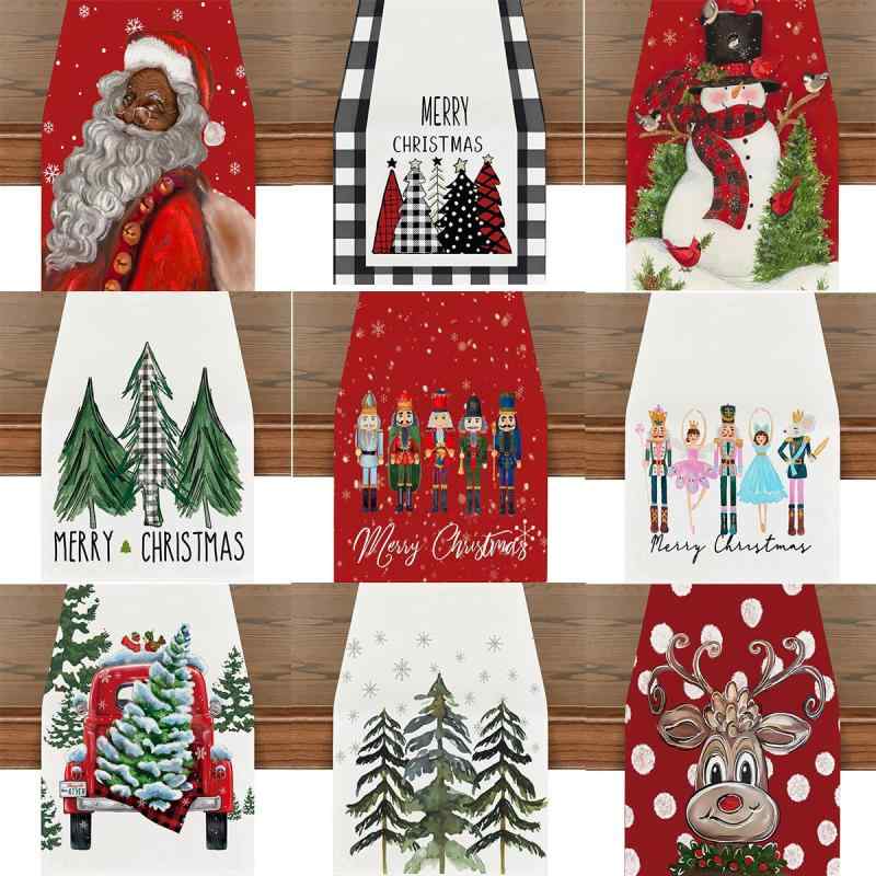 テーブルランナー クリスマス くるみ割り人形 兵士 ピンク 亜麻 リネン 北欧スタイル 長方形 食卓 リビング 室内 屋外 デコレーション おしゃれ かわいい パーティー イベント