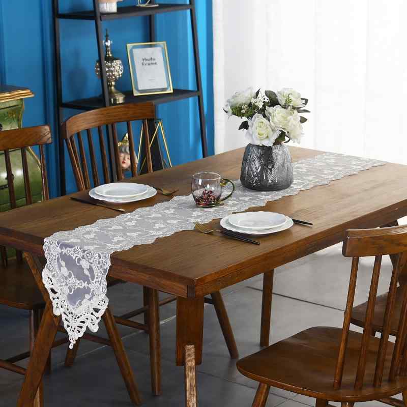 テーブルランナー ヨーロピアン ライトラグジュアリー 高級感 シンプル レース ロングクロス 飾り布 食卓用 リビング ティータイム ポリエステル 白 シャンパン インテリア