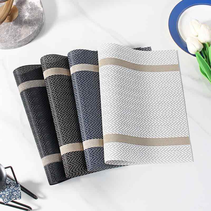 テーブルランナー ランチョンマット モダン PVC製 リネン調 滑り止め 耐熱 撥水 洗える 速乾 横縞 ストライプ 長方形 食卓 ホテル レストラン ティータイム ゴールド ブラウン ネイビー プラチナ ブラック