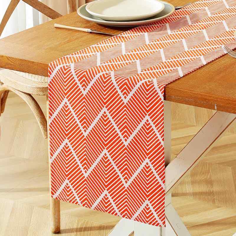 テーブルランナー 北欧風 赤白 幾何学柄 波模様 長方形 綿麻 コットン ポリエステル おしゃれ モダン リビング ダイニング 玄関 サイドボード
