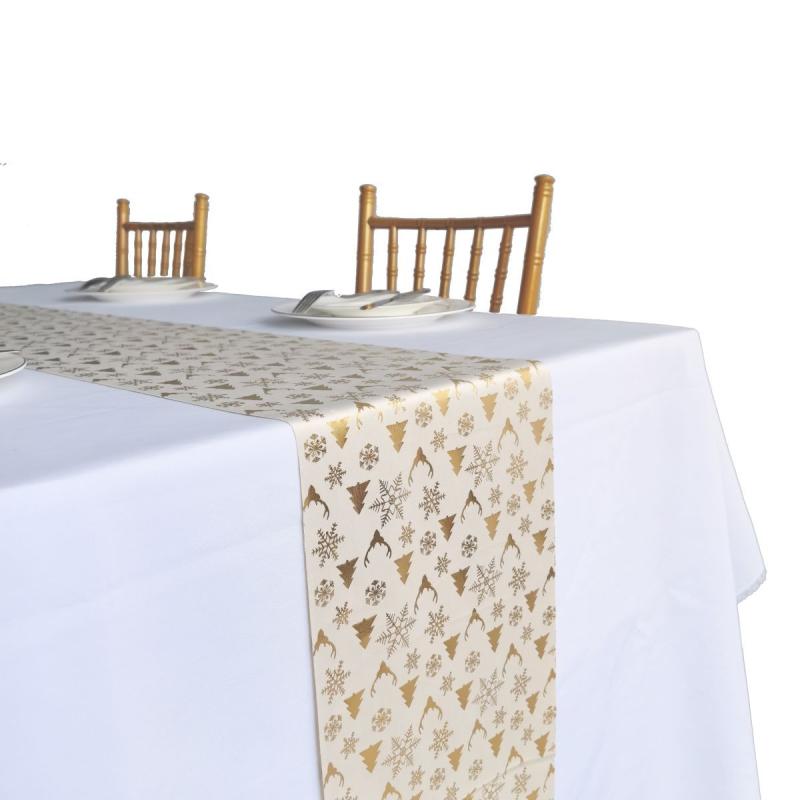 テーブルランナー クリスマス 冬 ベロア 箔押し パーティー イベント 食卓飾り デコレーション 北欧風 センタークロス ポリエステル 高級感 上品 おしゃれ 長方形 金 華やか