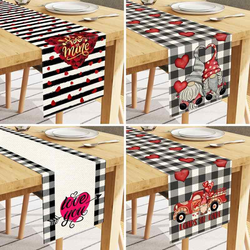 テーブルランナー バレンタインデー リネン ポリエステル プリント 北欧 ハート柄 チェック柄 ダイニング 食卓飾り リビング インテリア デコレーション