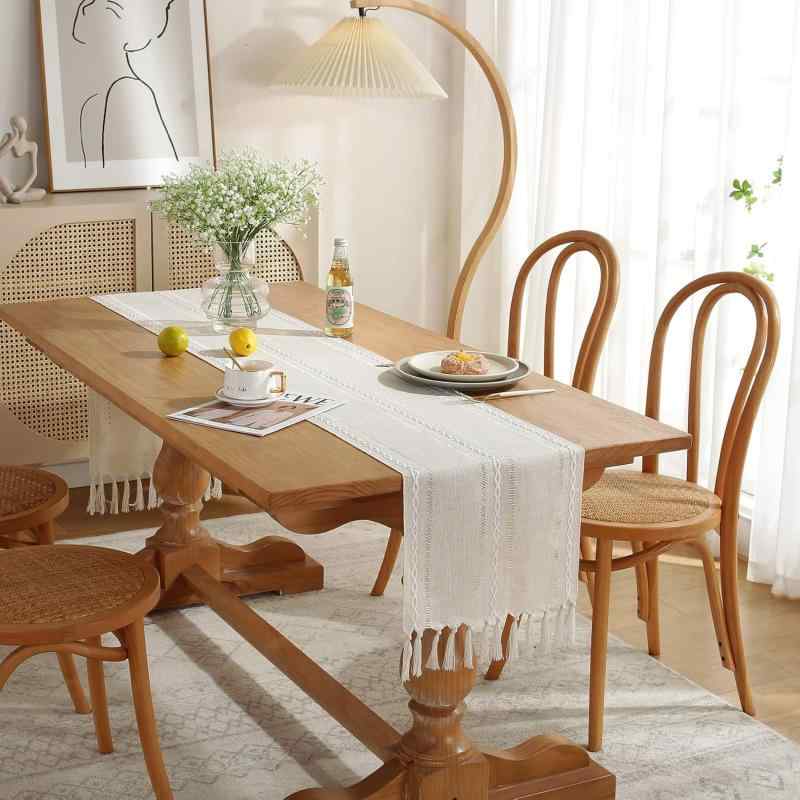 テーブルランナー タッセル フリンジ アメリカンカントリー ナチュラル コットンリネン 綿麻 ダイニン..