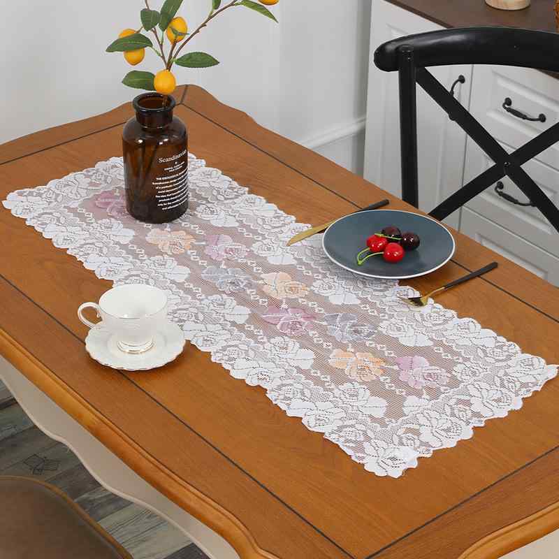 テーブルマット レース アメリカンレトロ バラ柄 透かし彫り 花柄 テーブルランナー ポリエステル ダイニングテーブル 食卓 コーヒーテーブル サイドボード リビング 書斎 レストラン装飾 長方形 ホワイト アイボリー 北欧 ヴィンテージ風風