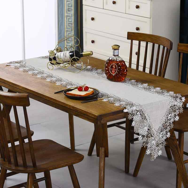 テーブルランナー 北欧風 シンプル レース 透かし彫り 花柄 葉柄 ポリエステル製 ダイニング リビング ..