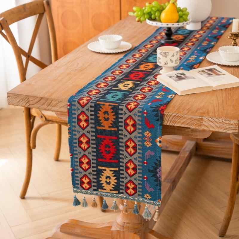 テーブルランナー アメリカンレトロ ボヘミアンエスニック 民族調 おしゃれ 雰囲気 多目的 ポリエステル コットン 混紡 幾何学模様 抽象柄 カラフル ロング 長方形 リビング ダイニング 寝室 店舗用 ベッドランナー センタークロス 飾り布