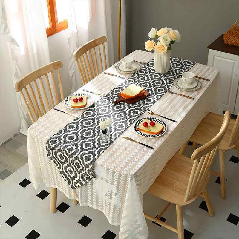 テーブルランナー ベッドランナー 北欧風 色織り シェニール ジャガード織り 幾何学模様 ポリエステル ..
