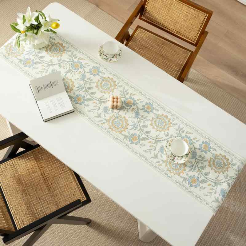 テーブルランナー 高級感 和モダン 禅スタイル 茶道 花柄 フリンジ 綿 ポリエステル 茶卓 ダイニング コーヒーテーブル リビング 長方形 ロング 多用途