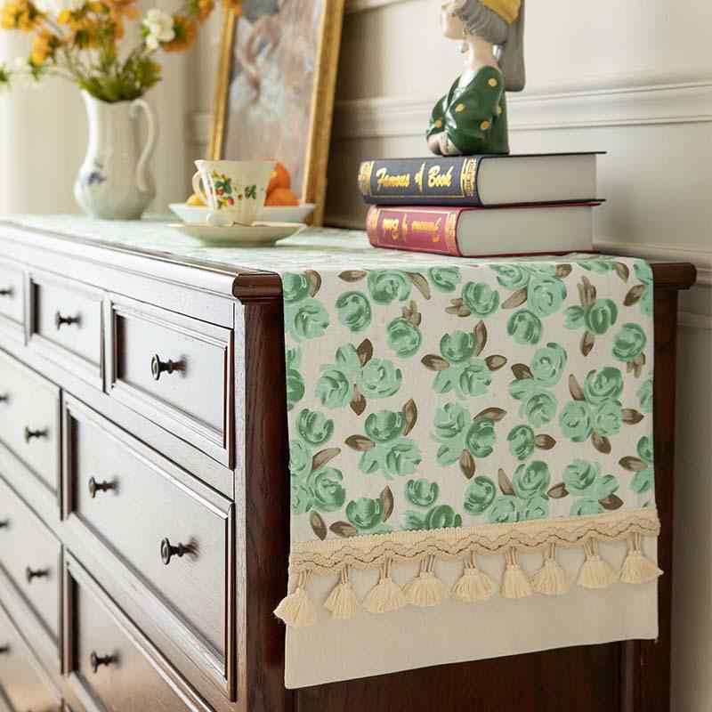 テーブルランナー ベッドスロー ティーランナー フレンチ モダン 北欧風 シンプル ナチュラル クリーム調 タッセル付き 高級感 ポリエステル サイドボード チェスト装飾 ピンク ブルー