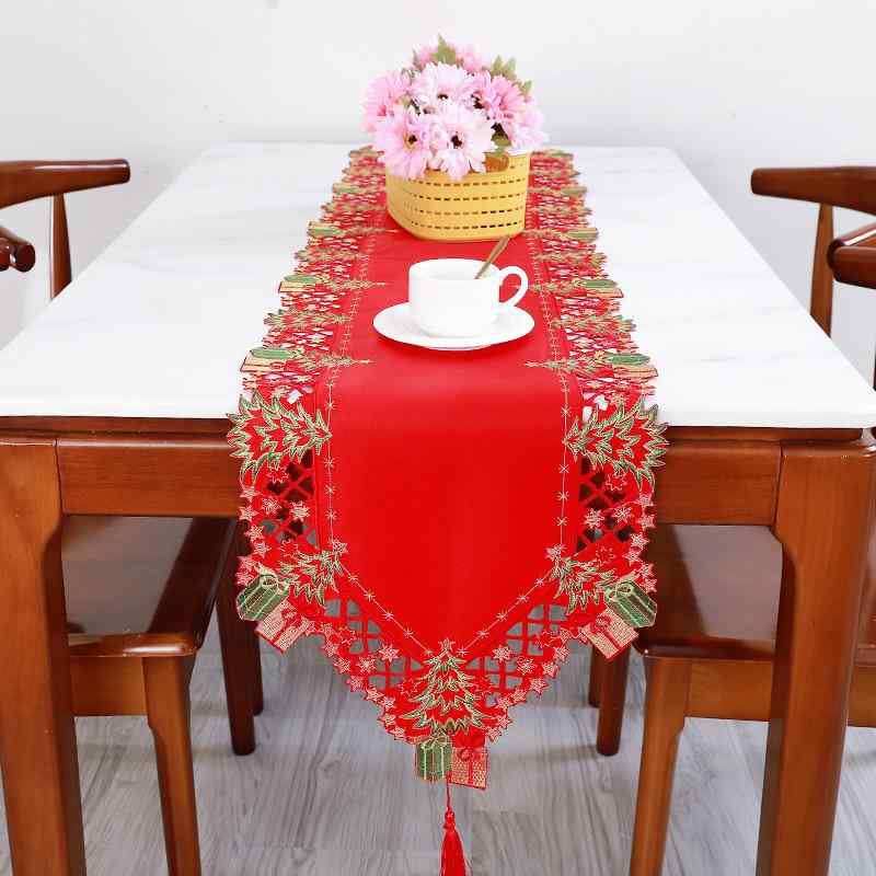 テーブルランナー レッド 赤 クリスマスツリー柄 クリスマスパーティー 結婚式 宴会 北欧風 シンプル 高級感 ポリエステル製 ロング リビング ダイニング 食卓装飾