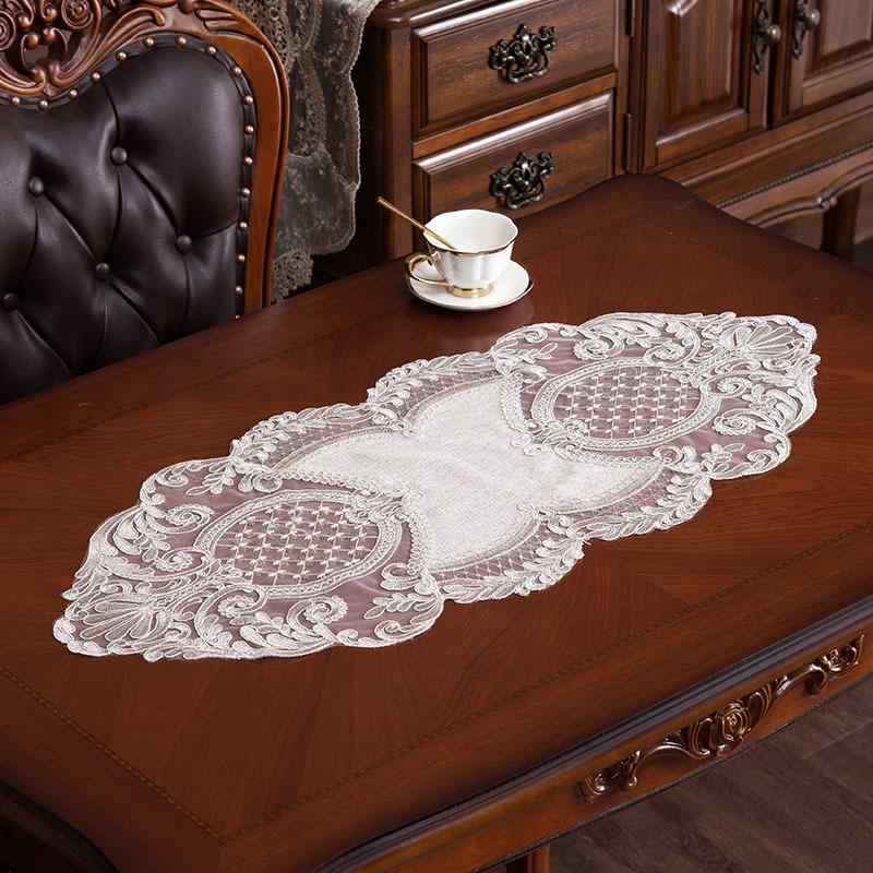 テーブルランナー レース 欧風 ヨーロピアン 長方形 テーブルクロス テーブルマット コーヒーテーブル サイドボード テレビ台 シューズボックス マルチカバー 飾り布 グレー ポリエステル