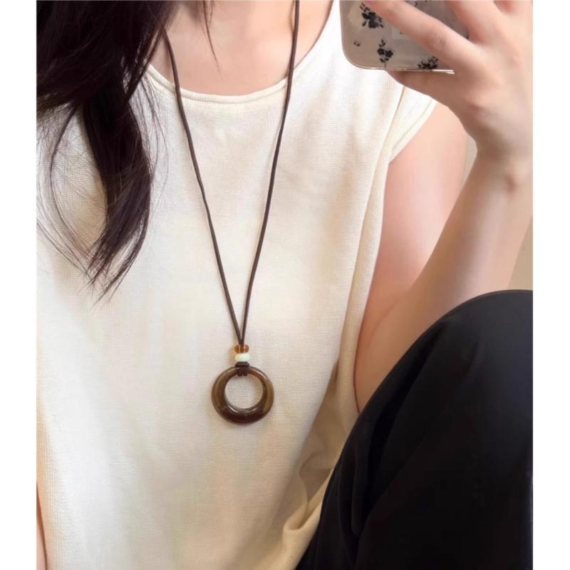 ネックレス レディース コーヒーブラウン ラウンド オーバル 編み込み 幾何学 高級感 シンプル スタイ..