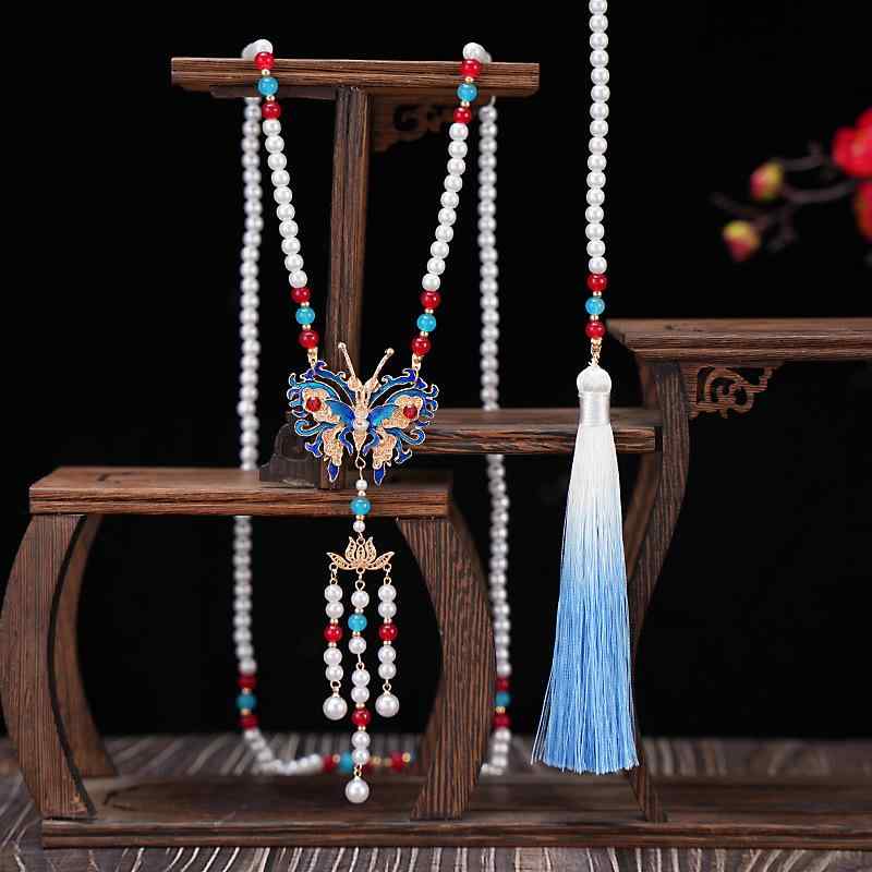 楽天おうち健康生活ネックレス 子供用 女の子 蝶 バタフライ 瓔珞 背雲 ペンダント チャーム タッセル 漢服 馬面スカート 古風 明制 国風 中華風 かわいい ビーズ ロングネックレス 発表会 イベント コスプレ 舞台衣装